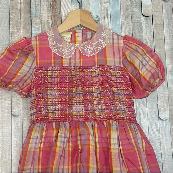 Laura Ashley Other - Laura Ashley 5 Vintage Girls Silk Smocked Lace Collar Plaid Dress Play Party